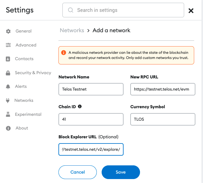 Testnetwork configs